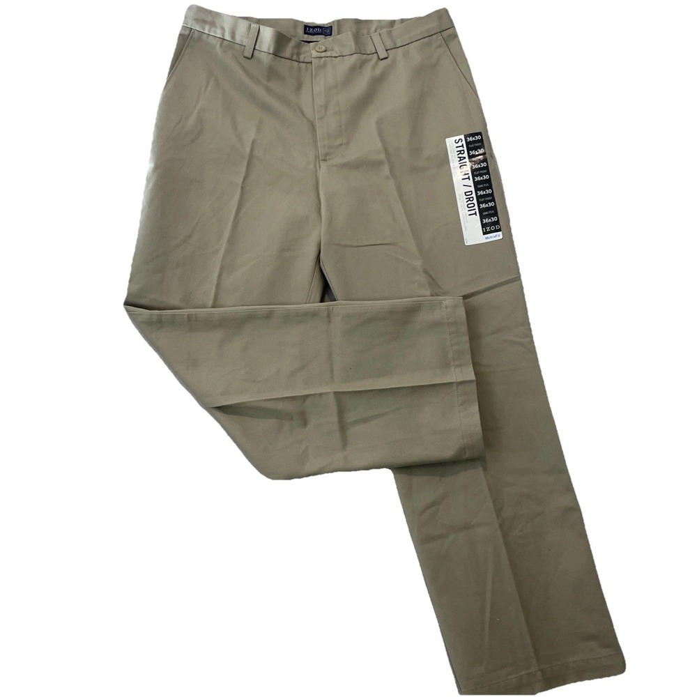 NEW IZOD "American Chino" matrix fit 100% cotton tan Khaki pants 36x30 Fast Ship